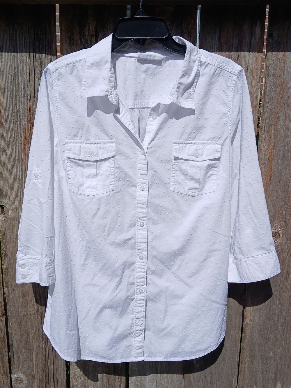 St John's Bay White Cotton Shirt Raised Pin Dot Pattern 100% Cotton Button Down